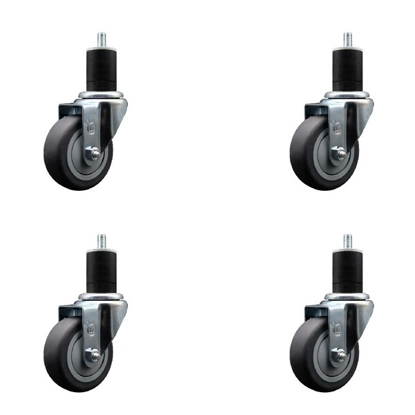 3.5'' SS Thermoplastic Rubber Wheel Swivel 1-3/4'' Expanding Stem Caster Set, 4PK